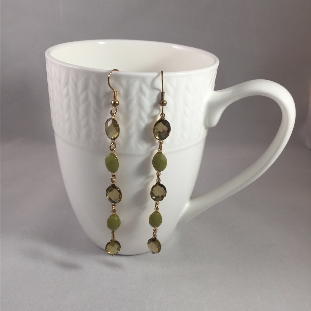 Handmade long olive green earrings